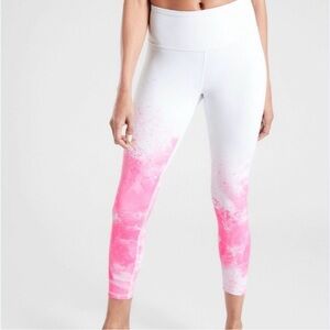 Athleta Pink and White Ombre Leggings with Hot Pink Splatter Design Size XS
